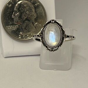 Rainbow moonstone sterling silver adjustable band nwot jewelry box included
